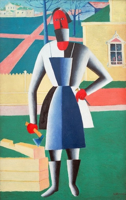 Kasimir Malewitsch, Zimmermann (Beruf,Handwerk Und Gewerbe,Mann,Sowjetische Kunst,Volkskunde,Zimmermann,Holz,Kubismus,Konstruktivismus,Portrait,Russische Kunst,Axt,Land Und Leute,Handwerk,Gewerbe)