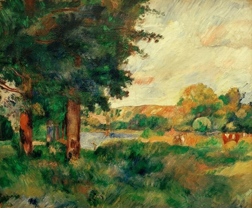 Pierre-Auguste Renoir, Paysage d’île de France aux grands arbres (Landschaft,Maler (Künstler),Impressionismus,Baum,Französische Kunst,Laubbaum)