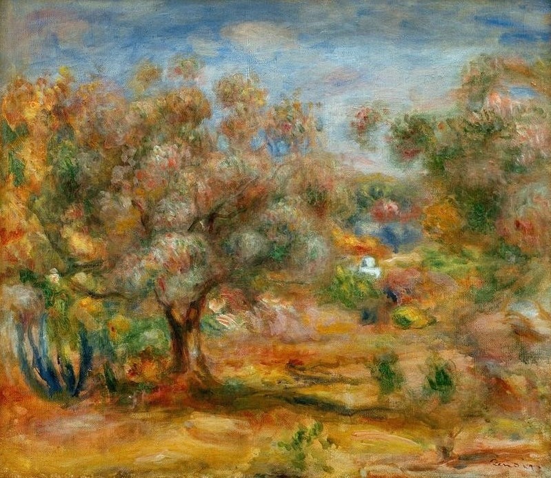 Pierre-Auguste Renoir, Paysage autour de Cagnes (Landschaft,Maler (Künstler),Olivenhain,Impressionismus,Französische Kunst,Olivenbaum)