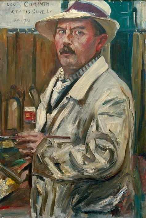 Lovis Corinth, Selbstbildnis mit Strohhut (Deutsche Kunst,Grafiker,Herrenhut,Kopfbedeckung,Künstler,Kunst,Maler (Künstler),Mann,Impressionismus,Bart,Hut,Selbstbildnis,Künstler Bei Der Arbeit,Schnurrbart,Portrait,Strohhut,Pinsel,Kleidung (Allgemein),Blick Aus Dem Bild,Halbfigur,Halbprofil,Person,Si)