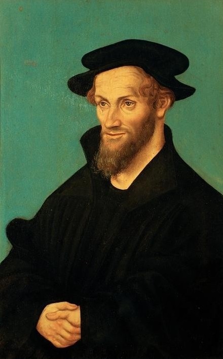 Lucas Cranach der Ältere, Philipp Melanchthon (Christentum, Humanist, Mann, Reformation, Reformator, Religion, Bildnis, Portrait, Persönlichkeiten, Gesellschaft, Menschen, Klassiker, Renaissance, Wunschgröße, Wohnzimmer)