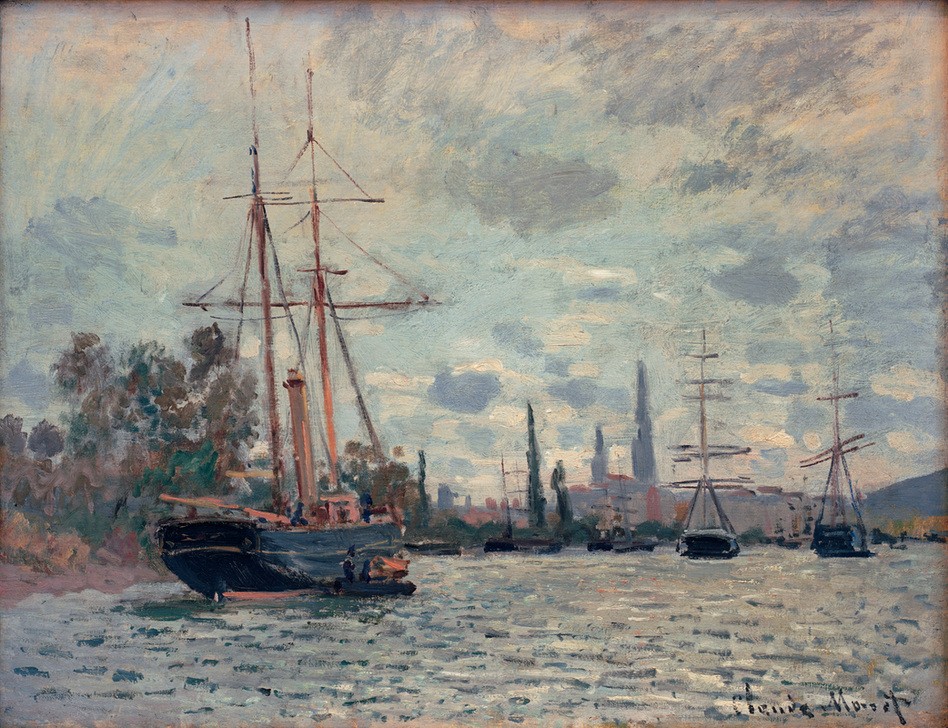 Claude Monet, La Seine à Rouen (Die Seine bei Rouen) (Himmel (Natur),Kunst,Landschaft,Schiff,Segelschiff,Impressionismus,Fluss,Französische Kunst,Binnenschiffahrt,Flusschiffahrt,Schifffahrt)