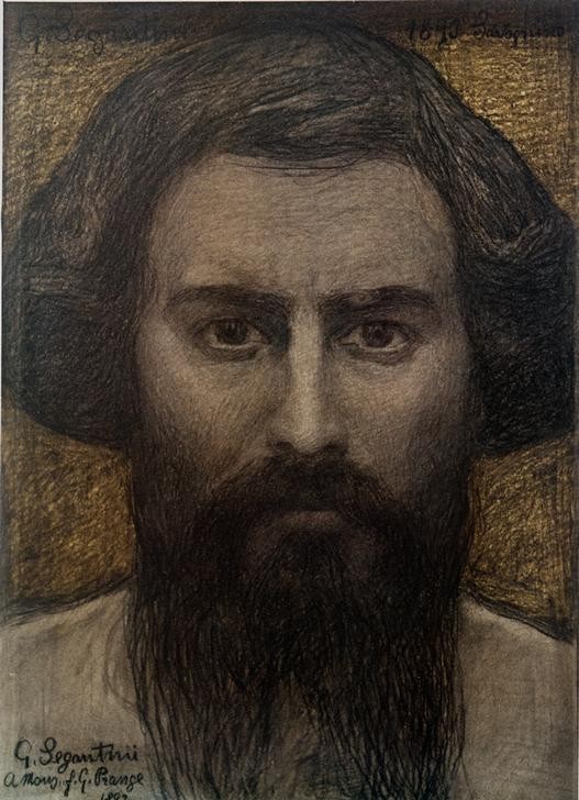 Giovanni Segantini, Autoritratto (Selbtportrait, Gesicht, Bart, Persönlichkeiten, Grafik, Portrait, Naturalistisch,  Realismus, klassische Moderne, Wunschgröße, Wohnzimmer, schwarz/weiß)