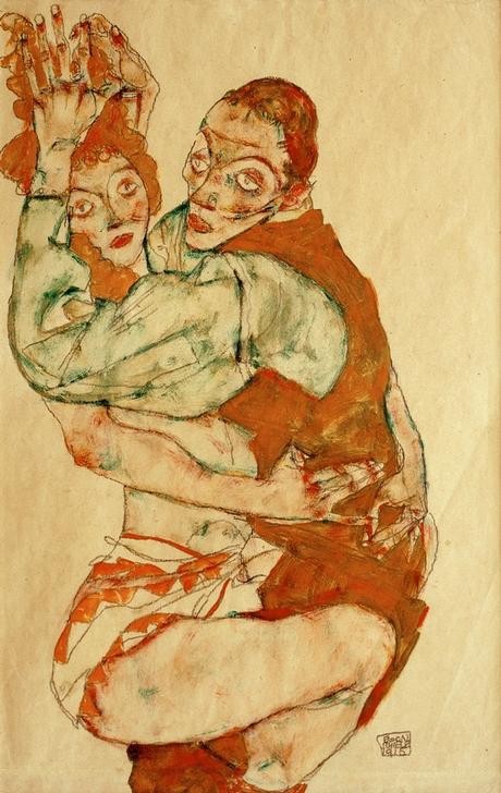 Egon Schiele, Liebesakt (Erotik,Pornographie,Liebespaar,Portrait,Expressionismus,Geschlechtsverkehr,Österreichische Kunst,Sexualität)