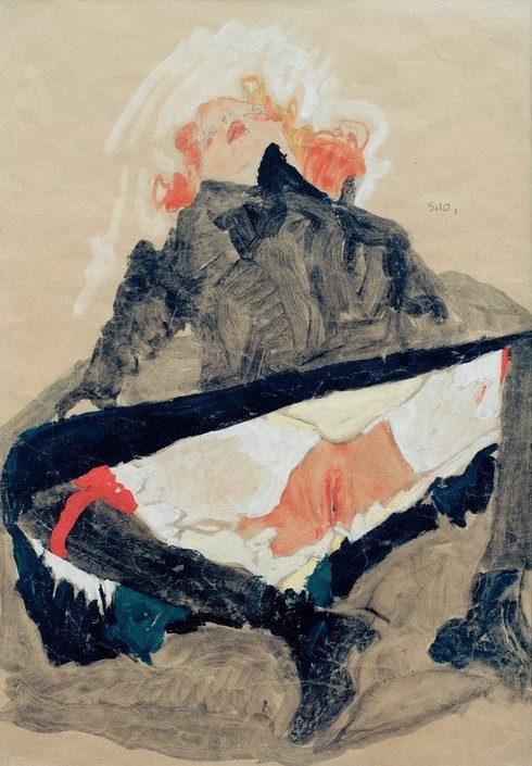 Egon Schiele, Rothaariges Mädchen mit gespreizten Beinen (Erotik,Frau,Akt,Expressionismus,Österreichische Kunst,Vulva,Entblössung)