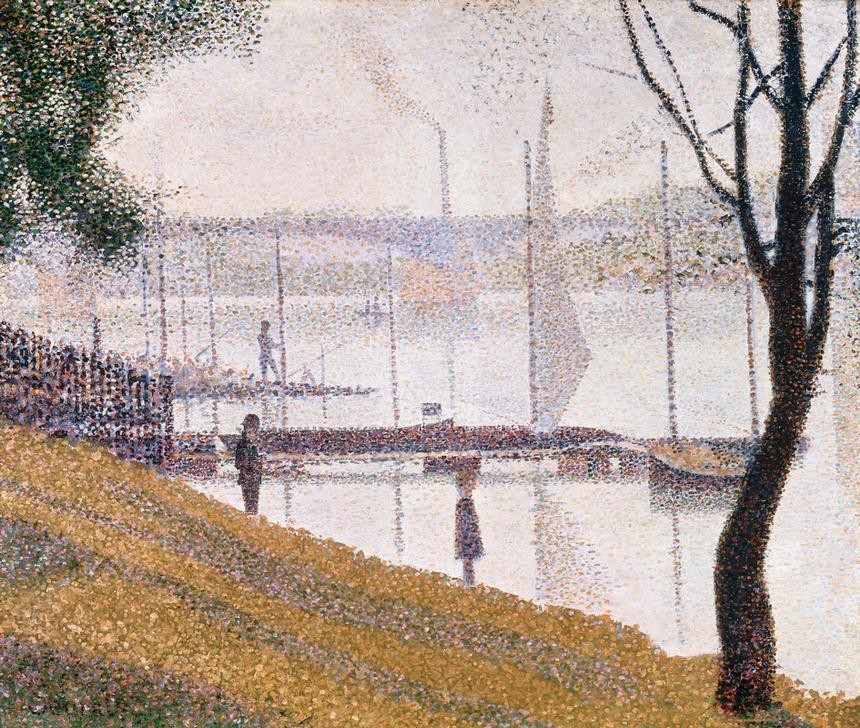 Georges Seurat, The Bridge at Courbevoie (Architektur,Brücke,Segeln,Fluss,Tag,Postimpressionismus,Horizontale)