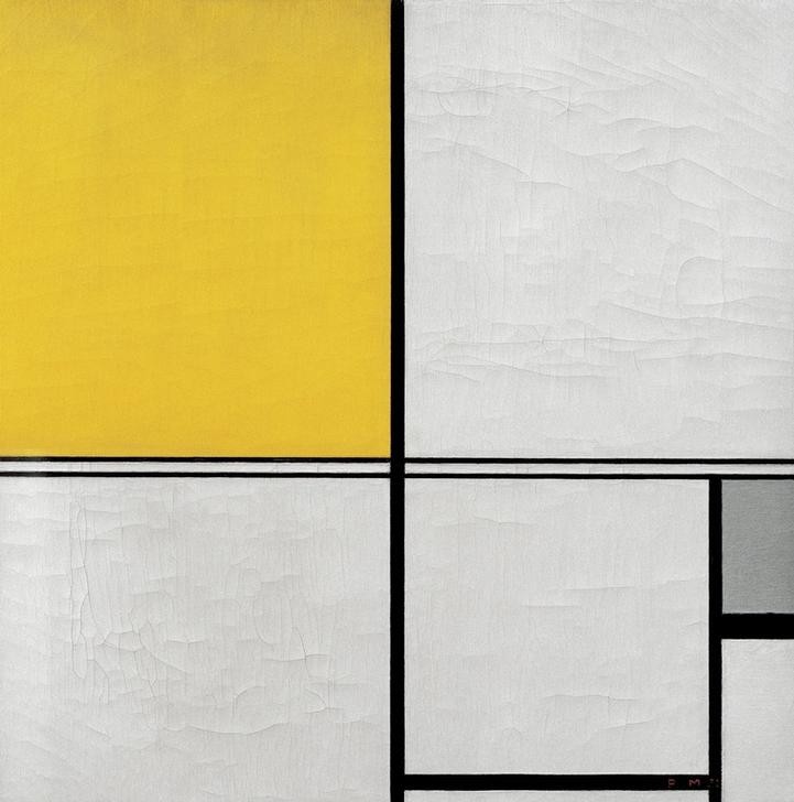 Piet Mondrian, Komposition mit Doppellinie und Gelb und Grau (Geometrie,Abstrakte Kunst,Niederländische Kunst,De Stijl,Privatsammlung,Gelb,Neo-Plastizismus)
