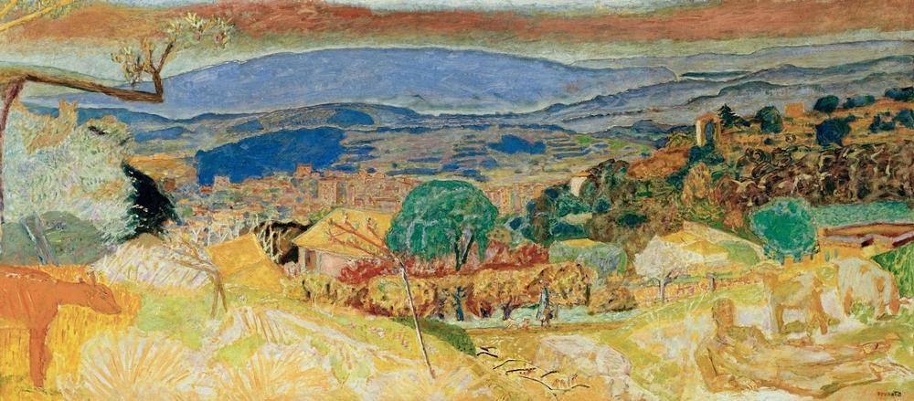 Pierre Bonnard, Paysage du Cannet (Landschaft, Hügel, Panorama, Aussicht, Frankreich, Post-Impressionismus,  Wohnzimmer, Wunschgröße, Klassische Moderne,)