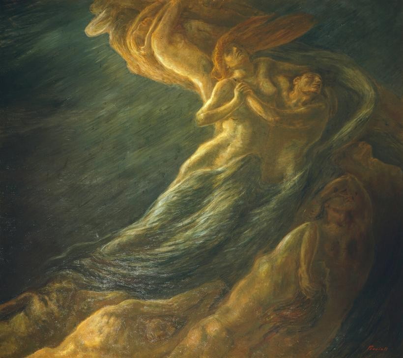 Gaetano Previati, Paolo and Francesca (Francesca da Rimini, Paolo Malatesta, Dante Alighieri, Göttliche Komödie, Sturz, Fall, Symbolismus, Malerei, Klassische Moderne, Wunschgröße, Wohnzimmer,)