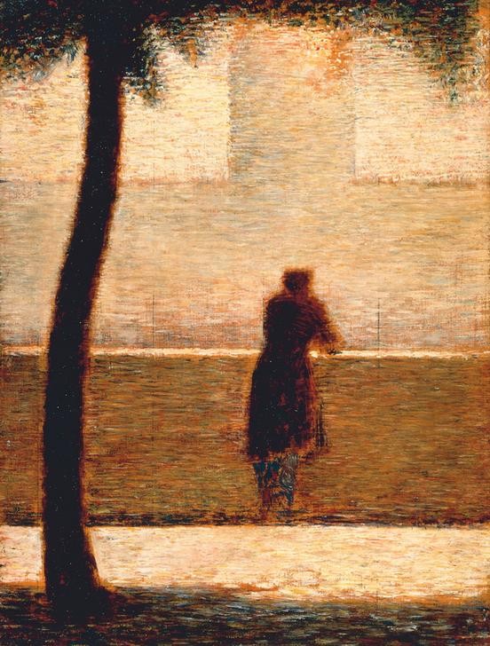 Georges Seurat, Man leaning on a parapet or the invalid (Mauer (Architektur),Baum,Tag,Postimpressionismus)