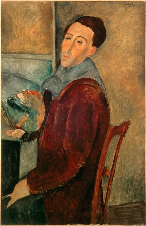 Amedeo Modigliani, Selbstbildnis (Bildhauer,Künstler,Maler (Künstler),Mann,Selbstbildnis,Portrait,Italienische Kunst,Boheme,Ecole De Paris,Person)