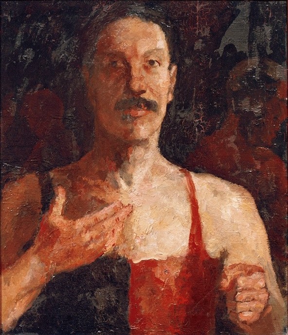 Kasimir Malewitsch, Der Schmied (Arbeiter,Arbeit,Gesellschaft,Mann,Schmied,Sowjetische Kunst,Schnurrbart,Hand,Portrait,Gestik,Russische Kunst,Halbfigur,Handwerk)