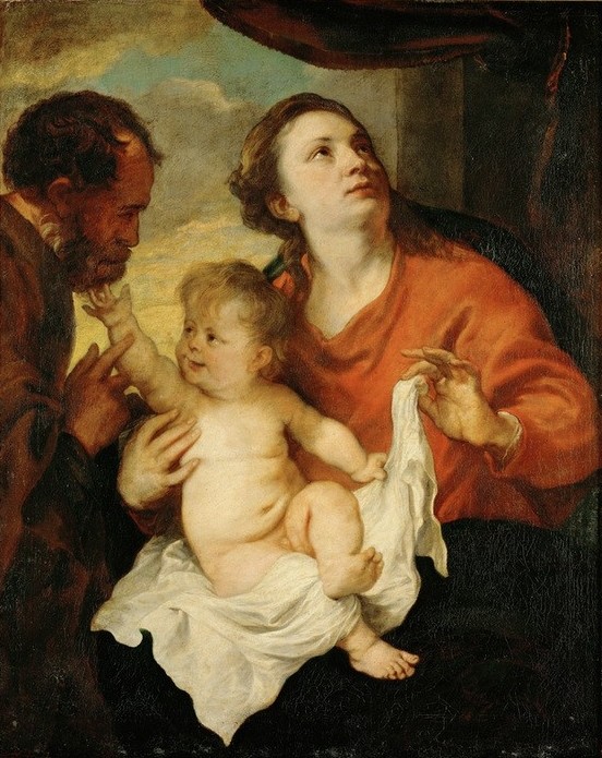 Anthonis van Dyck, Die Heilige Familie (Religion, Heilige Familie, Kind, Neues Testament, Bibel, Jungfrau, Jesusknabe, Windel, Josef, Barock, Klassiker, Wunschgröße, Wohnzimmer, Schlafzimmer)