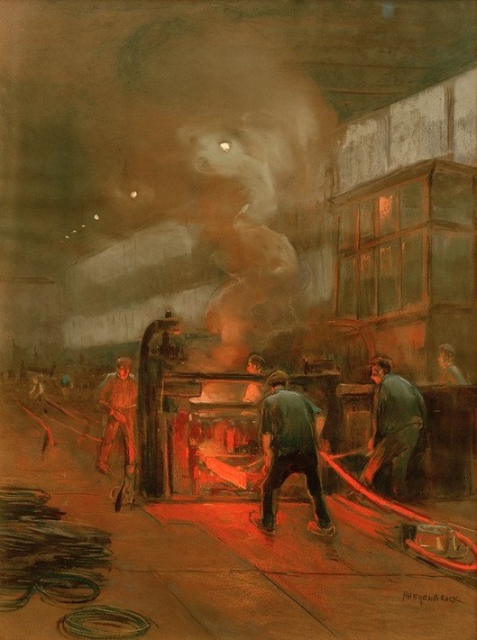 Herman Heijenbrock, Kupferdrahtzieherei, Delft (Arbeiter,Industrie,Metall,Technik,Niederländische Kunst,Metallverarbeitung,Drahtzieherei,Draht)