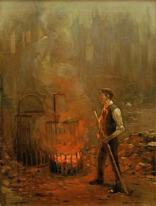 Herman Heijenbrock, Arbeiter am Kohleofen, England (Arbeiter,Arbeit,Feuer,Gesellschaft,Industrie,Kohle,Niederländische Kunst,Qualm)