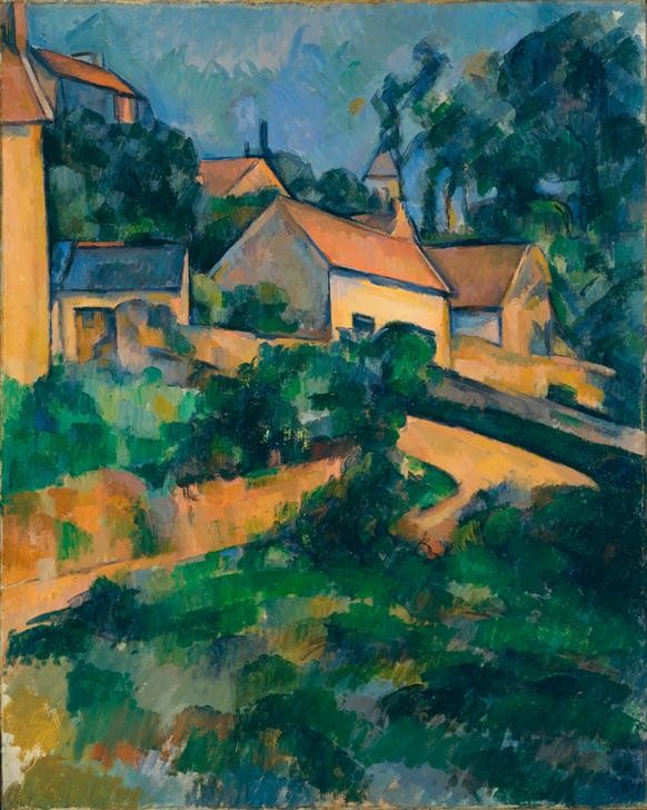 Paul Cézanne, La Route tournante à Montgeroult (Geographie,Kunst,Landschaft,Strasse (Allgemein),Teilansicht,Impressionismus,Kleinstadt,Stadtansicht,Architekturdarstellung,Französische Kunst,Kurve,Topographie)
