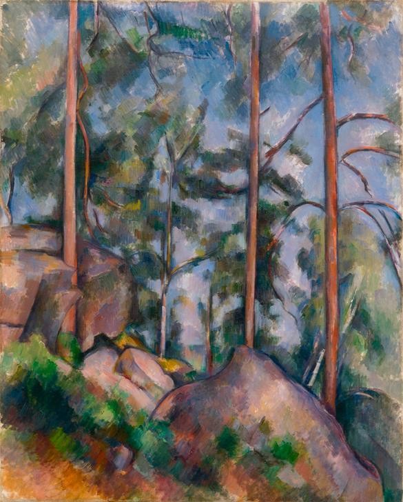 Paul Cézanne, Pinien und Felsen (Kunst,Landschaft,Impressionismus,Baum,Felsen,Französische Kunst,Pinie,Nadelbaum)