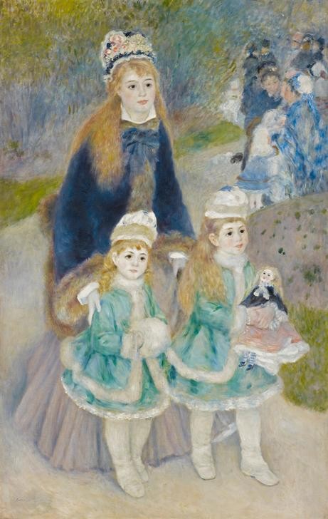 Pierre-Auguste Renoir, La Promenade (Damenmode,Familie,Frau,Geschwister,Kindermode,Kind,Kunst,Mädchen,Mensch,Mode,Mutter Und Kind,Puppe (Gegenstand),Spaziergang,Impressionismus,Hut,Schwester,Mutter,Mutter Und Tochter,Muff,Französische Kunst,Kinderleben,Frauenleben,Junge Frau,Pelzbesatz,Famil)