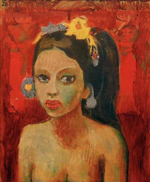 Robert Genin, Balinesin (I) (Deutsche Kunst,Frau,Kunst,Mensch,Völkerkunde,Akt,Portrait,Russische Kunst,Nacktheit,Haarschmuck,Junge Frau,Brustbild,Halbprofil,Blume Im Haar,Land Und Leute)