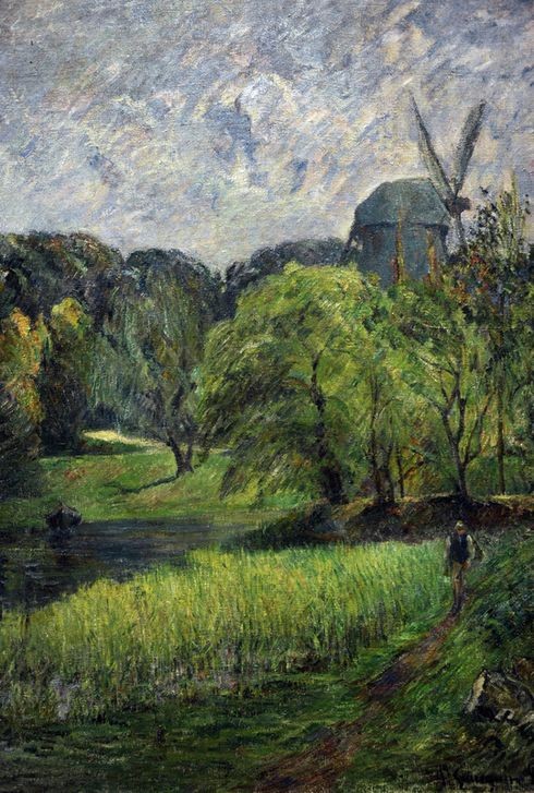 Paul Gauguin, The Queen's Mill (Artist,Bilder,Kleriker,Königin,Kommunismus,Kunst,Mühle,Museum,Öl,Schriftsteller,Szene,Theater,Tod,Windmühle,Klerus,Bühne,Baum,Wiese,Wind,Kader,Feld,Grün,Malen,Postimpressionismus,Landwirtschaft,Weide (Wiese))