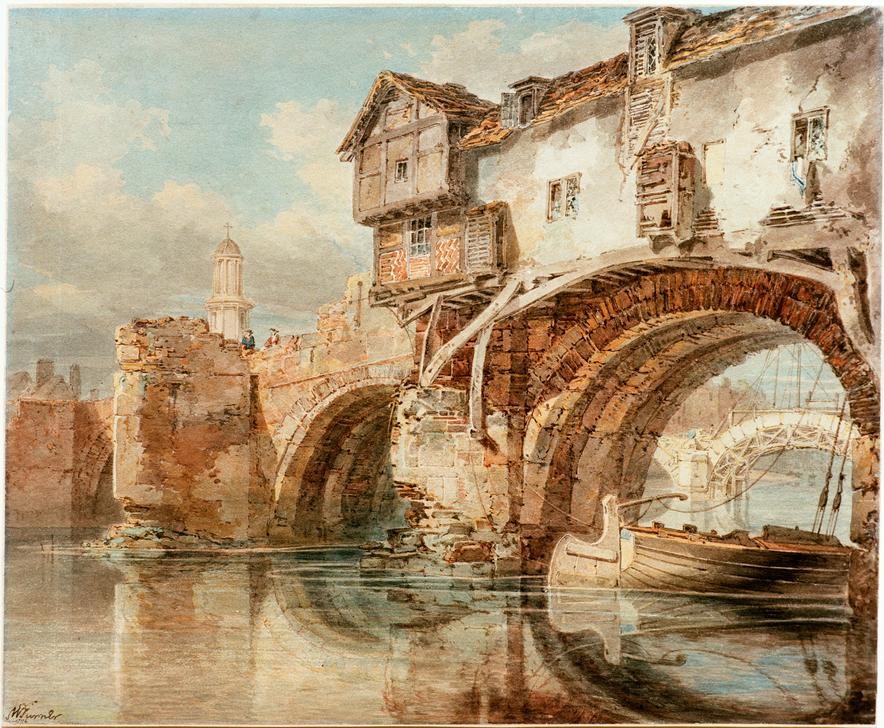 JOSEPH MALLORD WILLIAM TURNER, Die Old Welsh Bridge in Shrewsbury (Brücke,Geographie,Fluss,Vedute,Architekturdarstellung,Englische Kunst,Topographie)