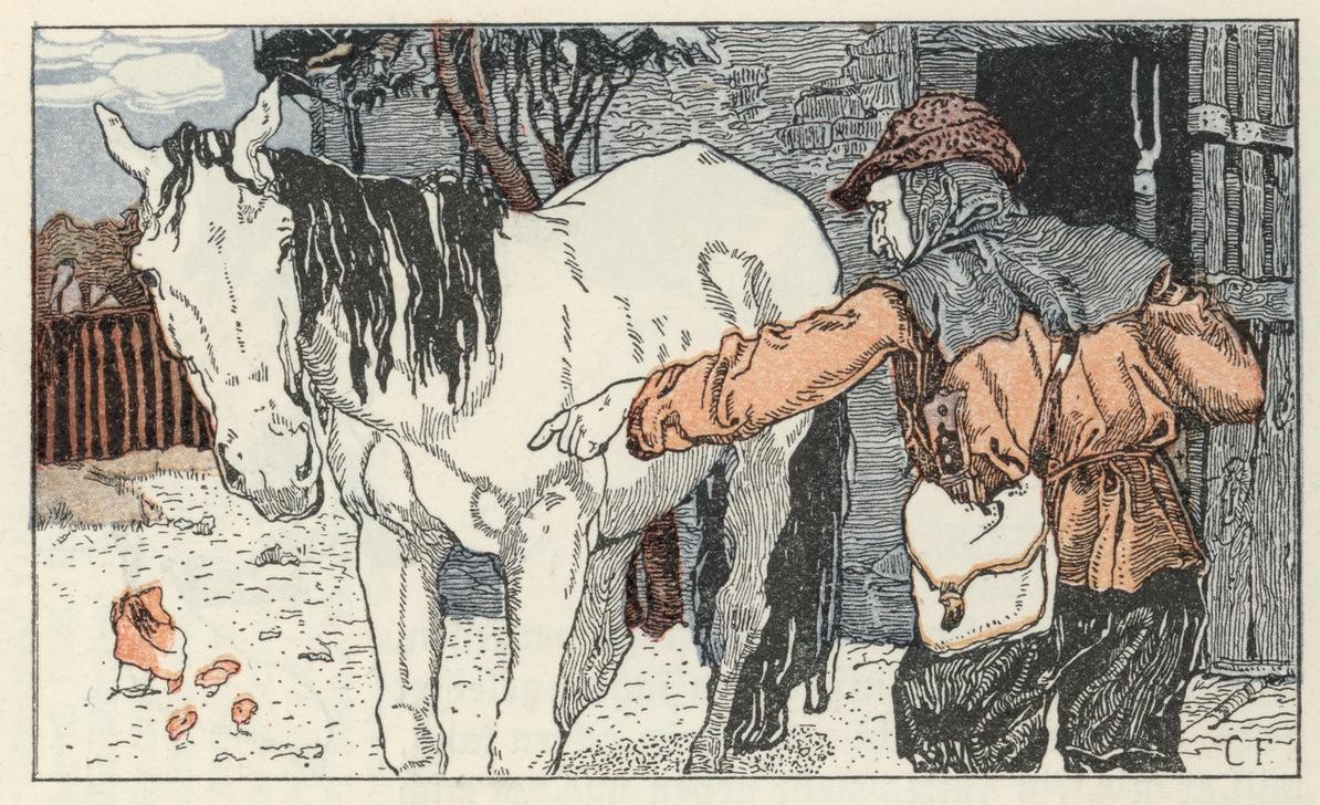 Carl Fahringer, Unbekannt (BAUER (LANDWIRT), KINDER- UND JUGENDBUCH, LASTER, LITERATUR, MÄRCHEN, PFERD (TIER), GEIZ, ALTER, MORAL, ÖSTERREICHISCHE KUNST, HAUSTIER, ILLUSTRATION, UNTREUE, BUCHILLUSTRATION, GERLACH & WIEDLING, PERSON, NUTZTIER, MENSCH UND TIER, SYMBOLIK)
