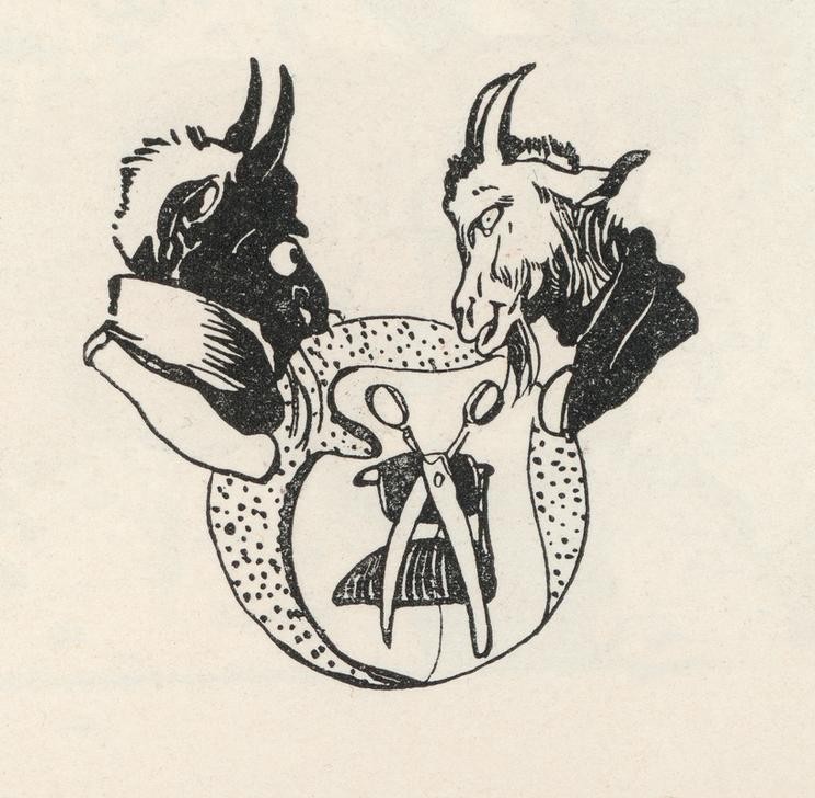 Carl Fahringer, Unbekannt (KINDER- UND JUGENDBUCH, LITERATUR, MÄRCHEN, SCHÖPFUNGSMYTHEN, ZIEGE, TEUFEL, ÖSTERREICHISCHE KUNST, SCHERE, ILLUSTRATION, BUCHILLUSTRATION, SCHWANK, BÖSE (MORAL), SAMMLUNG AKG-IMAGES, GERLACH & WIEDLING, PERSON, HORN (TIER), SYMBOLIK)
