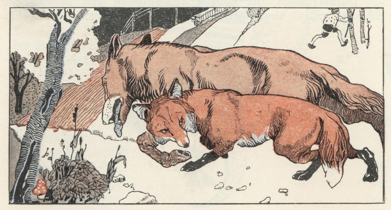 Carl Fahringer, Unbekannt (FUCHS, KINDER- UND JUGENDBUCH, LASTER, LITERATUR, MÄRCHEN, PÄDAGOGIK, WOLF, MORAL, FABEL, MUTTERLIEBE, ÖSTERREICHISCHE KUNST, ILLUSTRATION, HINTERHALT, BETRÜGER, BUCHILLUSTRATION, ENTTÄUSCHUNG, LÜGEN, SAMMLUNG AKG-IMAGES, GERLACH & WIEDLING, PERSON, TÄUSC)