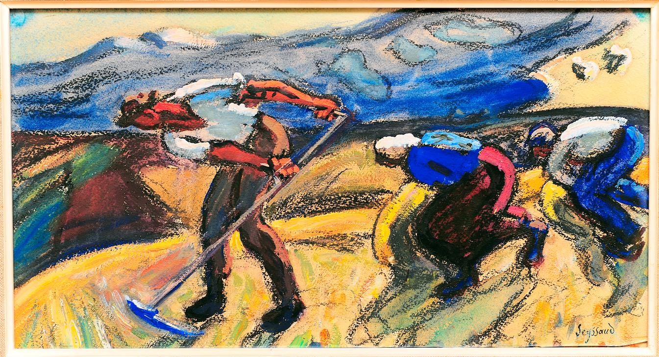 Rene Seyssaud, Unbekannt (BAUER (LANDWIRT), ERNTE, FRAU, LANDSCHAFT, MANN, SCHNITTER (ERNTE), SENSE, FRANZÖSISCHE KUNST, PRIVATSAMMLUNG, LAND UND LEUTE, LANDWIRTSCHAFT)
