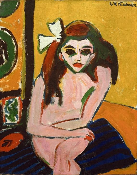 Ernst Ludwig Kirchner, Marzella (Deutsche Kunst,Kind,Mädchen,Akt,Expressionismus,Die Brücke,Pubertät,Haarschleife,Signatur)