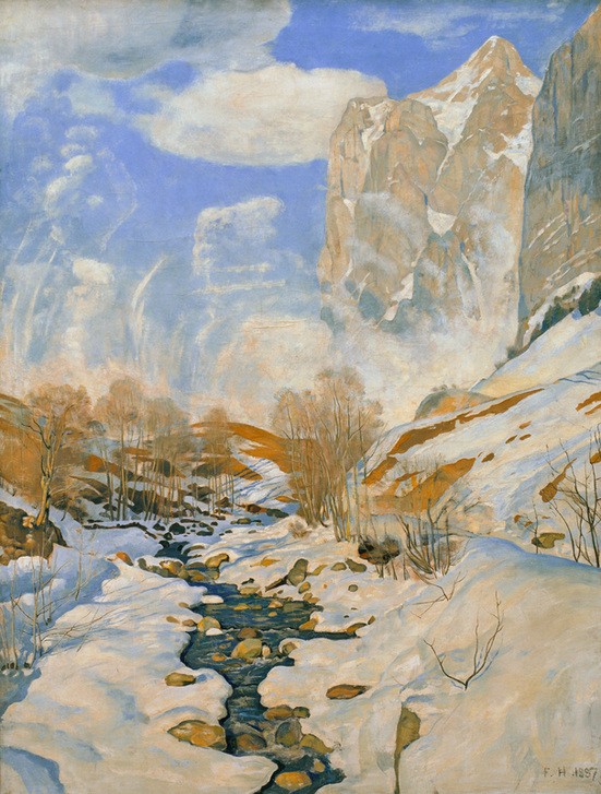 Ferdinand Hodler, Die Lawine (Gebirge,Landschaft,Winter,Schnee,Bach,Schweizerische Kunst,Lawine)