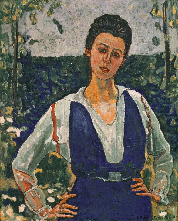 Ferdinand Hodler, Bildnis Gertrud Müller im Garten, Hüftbild (Frau,Jugendstil,Mensch,Portrait,Schweizerische Kunst,Menschen Im Garten,Halbfigur)