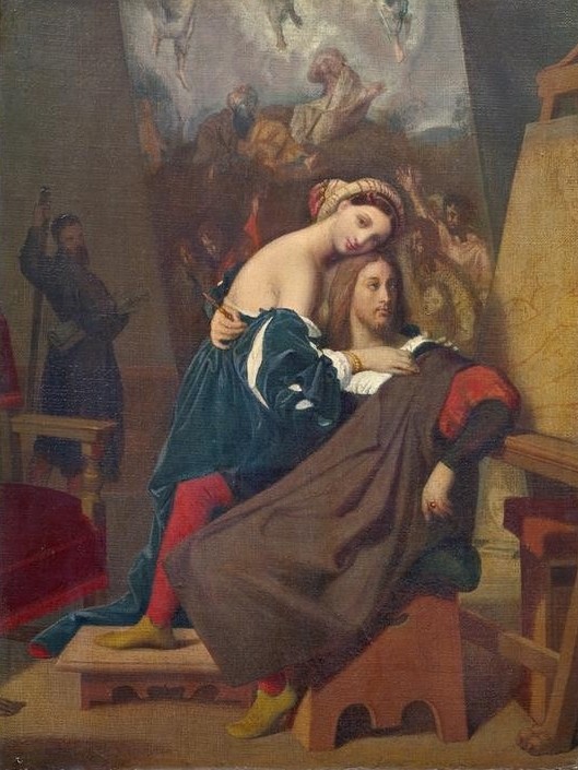 JEAN-AUGUSTE-DOMINIQUE INGRES, Raphaël et la Fornarina (Architekt,Atelier,Künstler,Kunst,Liebe Und Ehe,Liebespaar,Maler (Künstler),Mann,Szene,Klassizismus,Bild Im Bild,Künstlerfrau,Französische Kunst,Doppelportrait,Person)
