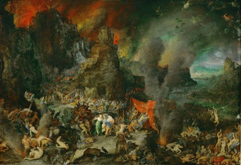 Jan Brueghel der Ältere, Äneas in der Unterwelt (Krieg,Mythologie,Teufel Und Hölle,Tod,Wahrsagen,Römisch,Renaissance,Trojanischer Krieg,Manierismus,Hölle,Niederländische Kunst,Prophetin,Totenreich,Jenseitsvorstellungen,Unterwelt,Wahrsagerin,Höllenfahrt,Seherin,Griechisch-Römische Mythologie,Mythos)