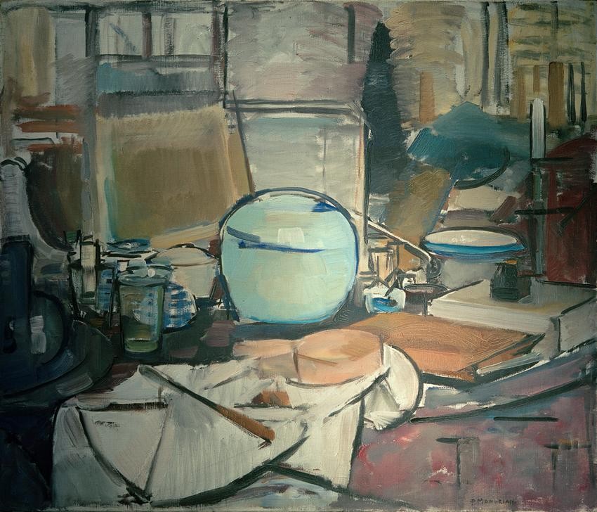 Piet Mondrian, Stilleben mit Ingwertopf I (Kunst,Kubismus,Stillleben,Niederländische Kunst,Gefäss,Ingwertopf,Tuch)