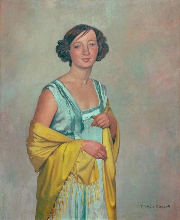 Felix Vallotton, Damenbildnis mit gelbem Schal (Frau,Mensch,Portrait,Stola,Schweizerische Kunst,Gelb,Halbfigur)