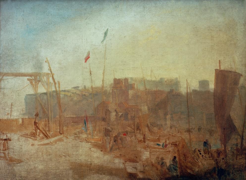 JOSEPH MALLORD WILLIAM TURNER, Margate, setting Sun (Geographie,Hafen,Sonnenuntergang,Tageszeiten,Abend,Stadtansicht,Englische Kunst,Romantik,Topographie)