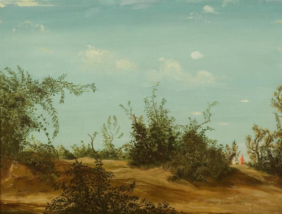 Theo Champion, Unbekannt (Landschft, Sand, Sträucher, Spaziergänger, Neoimpressionismus, Moderne, Wunschgröße, Wohnzimmer)