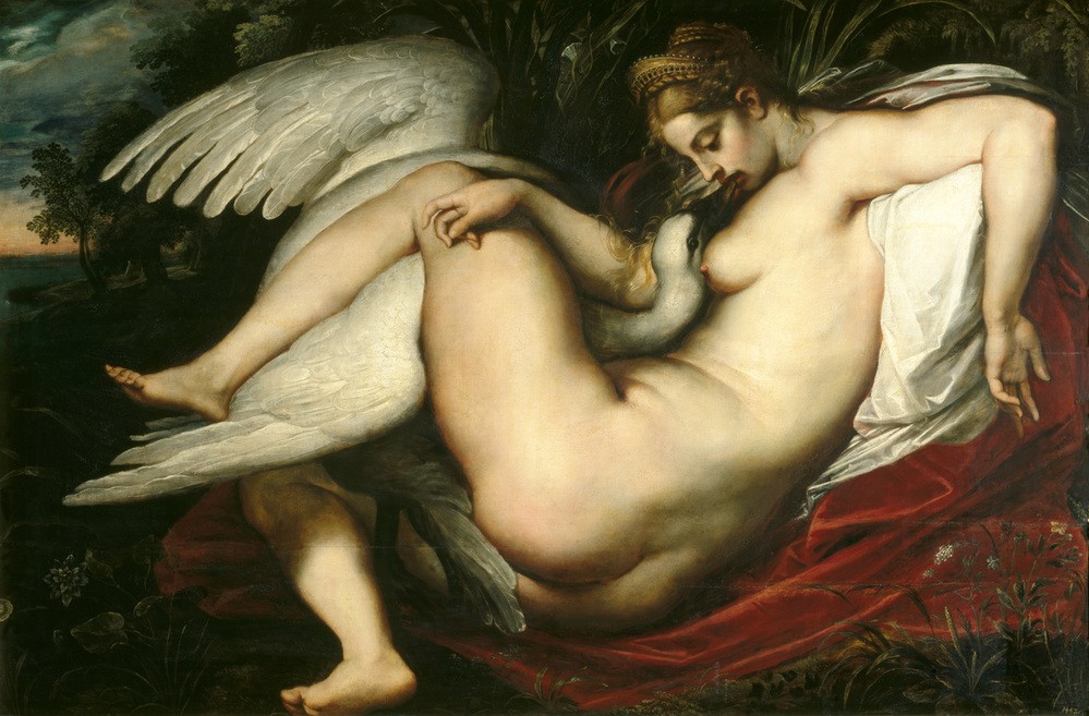 Peter Paul Rubens, Leda mit dem Schwan (Frau,Mythologie,Schönheit,Barock,Akt,Geschlechtsverkehr,Götterliebschaften,Niederländische Kunst,Zoophilie,Griechisch-Römische Mythologie)