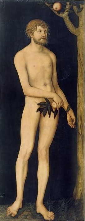 Lucas Cranach der Ältere, Adam (Adam, Paradies, Baum der Erkenntnis, Sündenfall, Bibel, Genesis, Altes Testament, Schlange, Apfel, Aktmalerei,  Klassiker, Renaissance, Wunschgröße, Wohnzimmer)