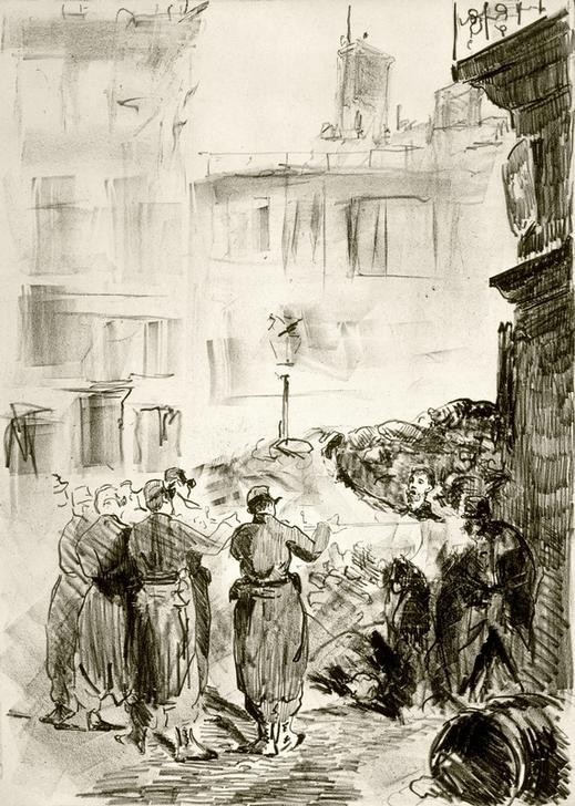 Edouard Manet, La Barricade (Erschiessen,Geschichte,Strassenkampf,Barrikade,Französische Kunst,Regierungstruppen,Pariser Kommune (1871))
