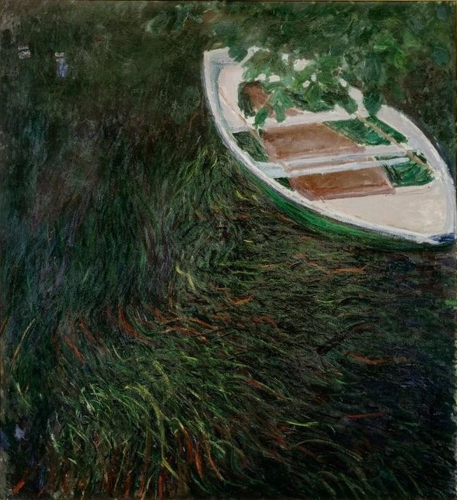 Claude Monet, La Barque (Boot,Kahn,Landschaft,Impressionismus,See,Barke,Französische Kunst,Binnenschiffahrt,Schifffahrt)
