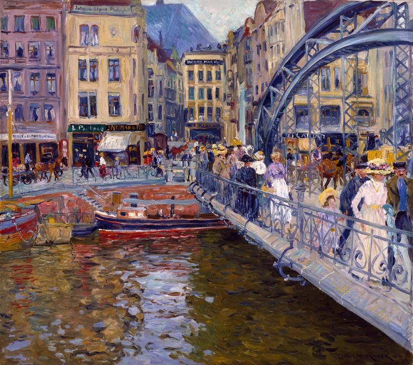 Philipp Franck, Stettin, Hansabrücke  (Brücke,Deutsche Kunst,Geographie,Kunst,Stadt,Strassenszene,Fluss,Topographie,Stadtleben)