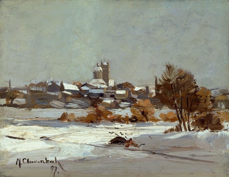 Max Clarenbach, Unbekannt (Winter, Schnee, Landschaft, Landschaftsmalerei, Stadt, Jahreszeit, Impressionismus, Wunschgröße, Klassiker, Wohnzimmer)