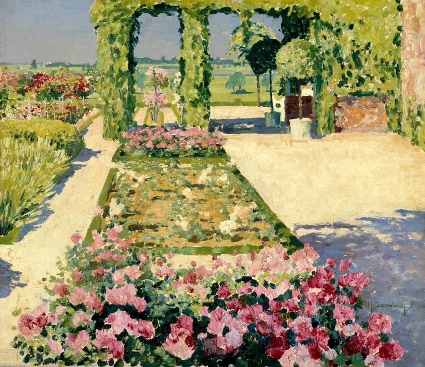 Max Clarenbach, Unbekannt (Garten, Ziergarten,Pergola, Frühling, Jahreszeit, Blumen, Blüten, Impressionismus, Wunschgröße, Klassiker, Wohnzimmer)