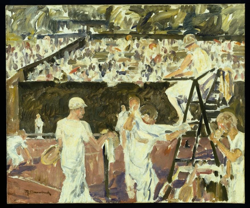 Max Clarenbach, Unbekannt (Sport, Ereignis, Tennis, Ballsport, Tennisplatz, Menschenmenge, Zuschauer,  Impressionismus, Wunschgröße, Klassiker, Wohnzimmer)