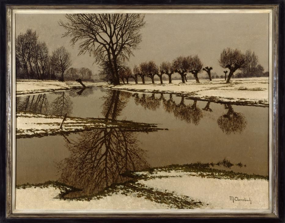 Max Clarenbach, Unbekannt (DEUTSCHE KUNST, GEWÄSSER, KUNST, LANDSCHAFT, WINTER, IMPRESSIONISMUS, SCHNEE, FLUSS, UFER, PRIVATSAMMLUNG)