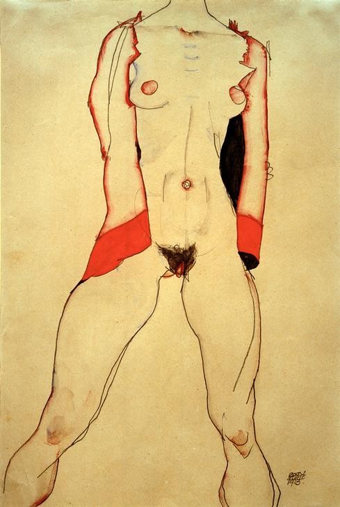 Egon Schiele, Weiblicher Torso (Frau,Kunst,Torso,Akt,Expressionismus,Österreichische Kunst,Erotische Kunst,Schamhaar)
