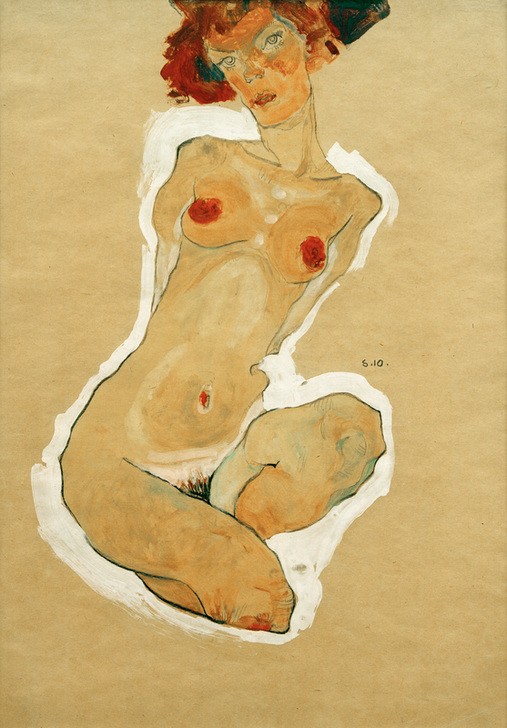Egon Schiele, Hockender weiblicher Akt (Frau,Kunst,Akt,Expressionismus,Österreichische Kunst,Hocken)