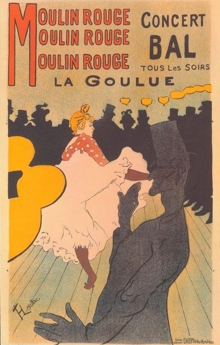 Henri de Toulouse-Lautrec, Moulin Rouge, La Goulue (Jugendstil,Kabarett,Karikatur,Mann,Nachtleben,Tänzerin,Tanz,Theater,Variete (Entertainment),Plakat,Revue (Musiktheater),Tanzlokal,Nachtlokal,Französische Kunst,Fin De Siecle,Hässlichkeit,Jahrhundertwende,Vergnügungslokal)